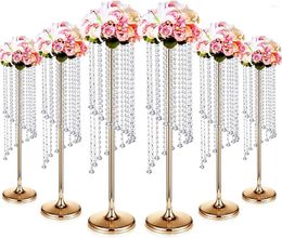 Vases Vase en cristal doré pour décoration de table de mariage, porte-fleurs en métal, support de route 6 pièces