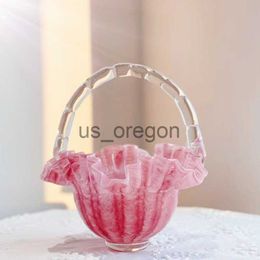 Vases Cristal Rose Panier De Fleurs Figurine Art Verre Collection Artisanat Cadeau Rêves Ornement Pour La Décoration Intérieure Vase De Table Pièce Maîtresse x0821