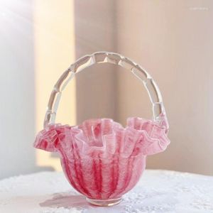 Vases cristal rose fleur panier Figurine Art verre collection artisanat cadeau rêves ornement pour la décoration intérieure Vase de table pièce maîtresse
