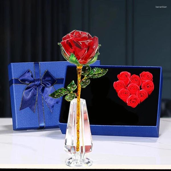 Vases Crystal Rose Vase Boîte-cadeau 3 pièces pour la fête des mères de petite amie de sa femme