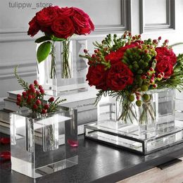 Vases Vase en verre transparent cristal simplicité moderne pot de fleurs récipient de plante hydroponique accessoires de décoration de la maison vases à fleurs L240309