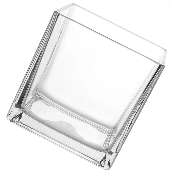 Jarrones Macetero de vidrio en forma de cubo, florero cuadrado, soporte para plantas, contenedor para arreglos florales (15x15cm)