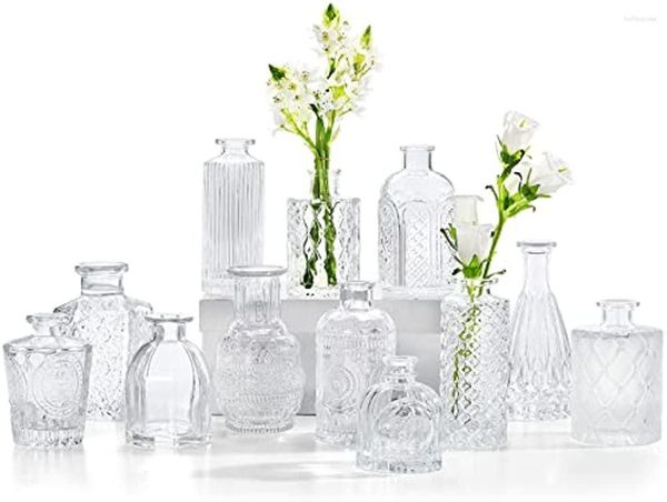 Jarrones CUCUMI Glass Bud Set de 12 pequeños para centros de mesa florero flores a granel rústico boda hogar mesa