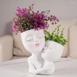 Vases mignonne fille humain vase nordique décoration de maison créative plante créative cube résine de fleur de fleur salle de corps sculpture de bureau décoration de plancher de bureau
