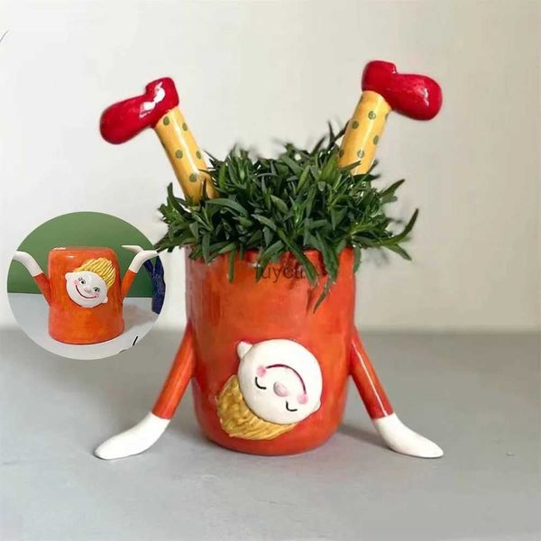 Vases Mignon Vase inversé résine Pot de fleur drôle fille planteur Pot Kawaii Cactus fleurs planteur Pot pour plantes cadeau jardin décoration YQ240117