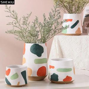 Jarrones Lindo pintado jarrón de cerámica flores hidropónicas macetas decoración de escritorio arreglo floral simplicidad floral moderna decoración del hogar