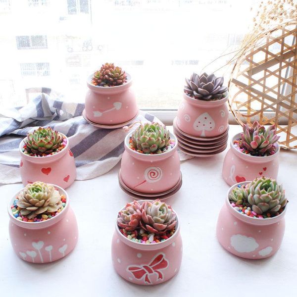 Vasos bonito rosa série net pote de leite vermelho multi flor pequena bandeja cerâmica planta decoração para casa