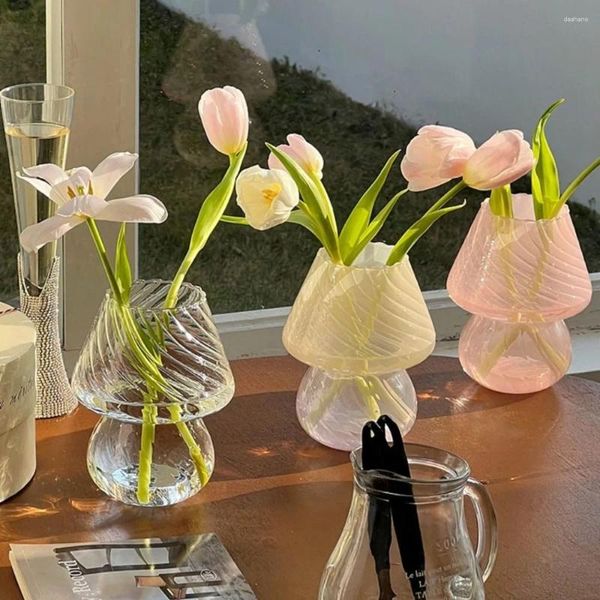 Vases Mignon Transparent Mushroom Vase Table Lampe Fleur Bouteille hydroponique Verre Vintage Home Decor Ornements