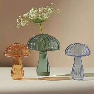 Vases Cutelife Mini Color Glass Flower Vase Nordic Mushrooms Home Decoration Dinning Table Vase Aromatherapy Bottle Hydroponic Vase 230525