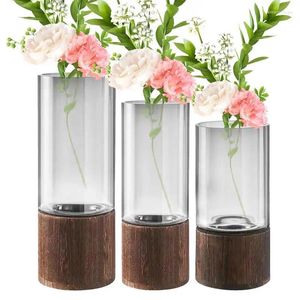 Vazen cilindrische bloem vaas houten basis multifunctionele rustieke stijl arrangement pot voor keuken woonkamer