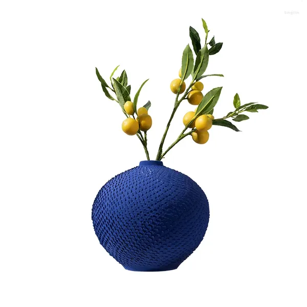 Jarrones Patrón de piña de color azul oscuro Big Belly Ceramy Vase Lavby Light Luxury Soft Decoration Ornaments