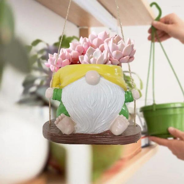 Jarrones decorativos de resina para plantas, maceta a prueba de intemperie, columpio sin rostro, maceta de gnomo, figura enana para vegetales de interior y exterior