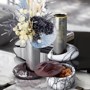 Vases Designer Art Light Luxury en acier inoxydable en marbre Vase Vase Living Room Restaurant Office Villa Arrangement