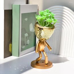 VASES Desktop Flower Pot Uniek wandelman Flowerpot Figurine met spiegel Disco Tiles Cactus Succulente Planter voor thuiskantoor