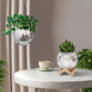 Jarrones Bola de discoteca macetas de flores cuerda espejo colgante cesta maceta para plantas de interior estilo bohemio decoración de jardín florero