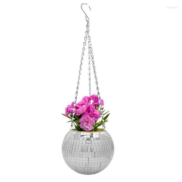 Vases boule Disco Pot de fleur suspendu miroir planteur avec chaîne jardin décoratif réfléchissant succulentes Pots rétro décor à la maison