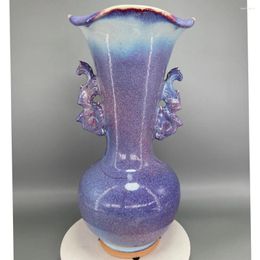 Vases Double Dragon Crack Cerramic Vase Kiln Change Jun Gift Decoration Room Home Decor Florero High 33,5 cm