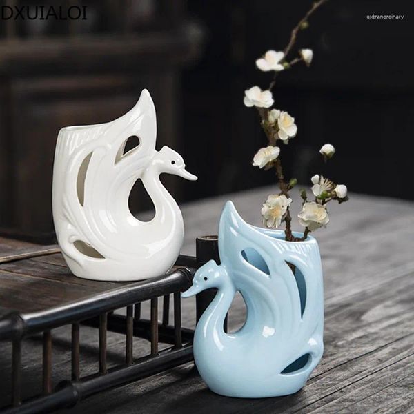 Vases Dxuialoi Creative Cerramic Crafts Swan Vase Vase Office salon Arrangement de fleurs de bureau décoration de la maison