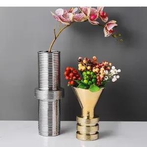 Vases électroplate en céramique Golden / Silver Pluts Arrangement de fleurs décoratif Fleu