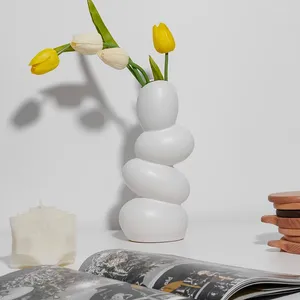 Vases Élégant Vase en forme d'oeuf blanc mat en céramique art abstrait fleur artificielle sec bureau à domicile salon cuisine table décor