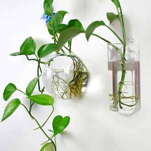 Vazen eroupen glazen hydroponische wandwandbloem vaasdecoratie hangende groene planten vaas Nordic Home Decor Fish Tank Gift P230411