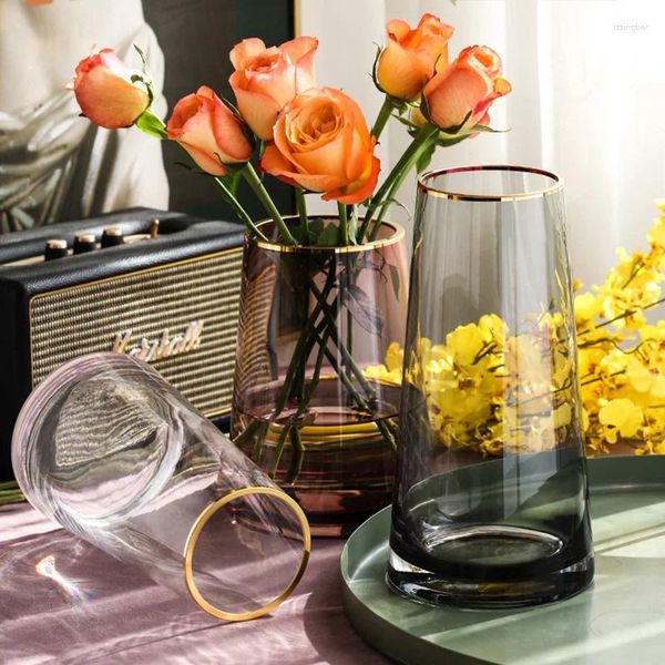 Vases Europe Gold Line Glass Home Deco Room Flower panier de vase décoration Vase transparente créative simple qualité haute qualité
