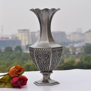 Vases Europe H34cm couleur d'étain antique grand vase vintage vase décoration de la maison alliage métal fleurs table pour 014