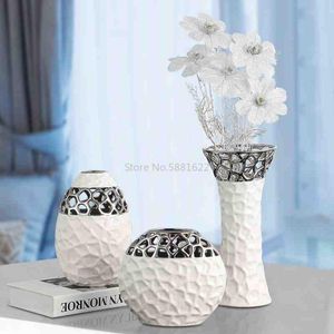 Vases Europe Living Room Decoration Céramique Vase Blanc Silver Openwork Match Fleur Fleur Decor Ornement décoratif