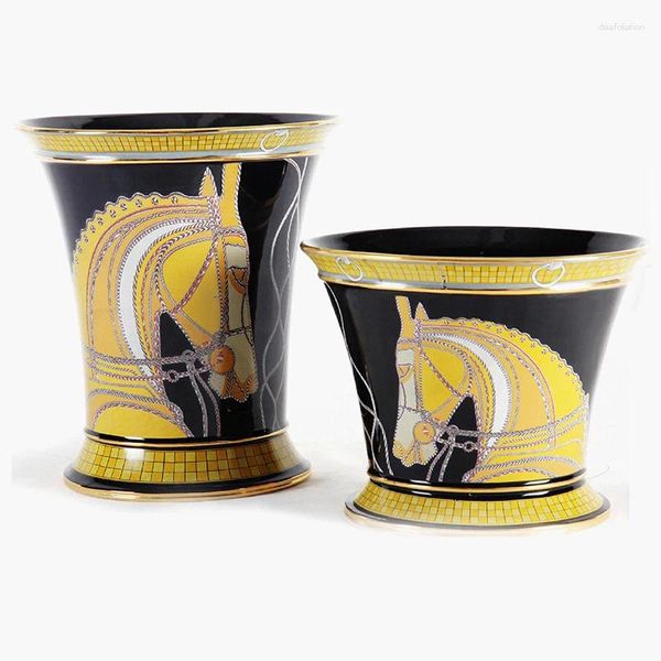Vases Europe Style House Decoration Decal Decal Black Gold Tabletop Ceramic Vase