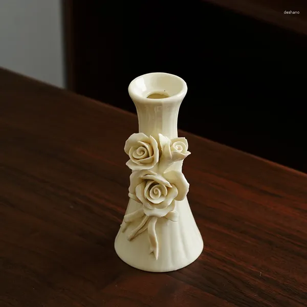 Vases Table à manger en céramique antique européenne petit vase rose fleur tridimensionnelle mini arrangement unique