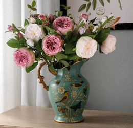 Vases Vase en céramique européen peint à la main fleurs de moineau décoratif Restaurant occidental bureau fleur rétro décoration de la maison 3178112