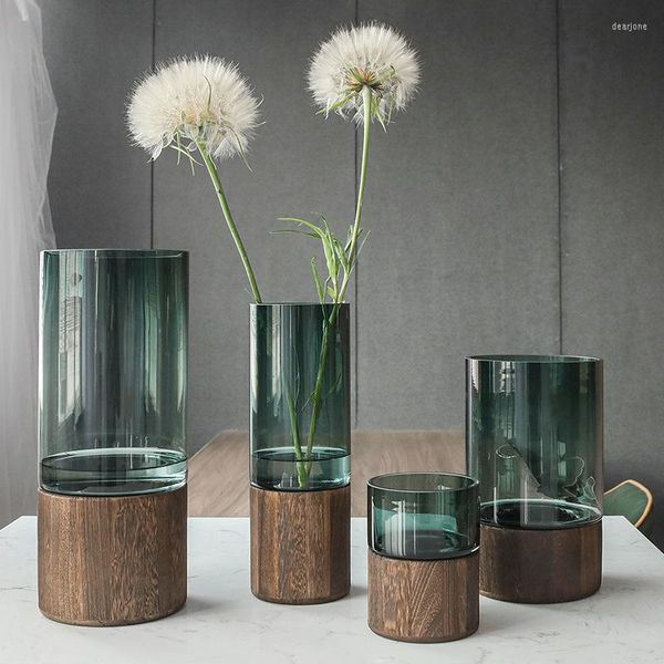 Vases Vase créatif européen en verre artisanat en bois décorations pour la maison ornements de bureau salon Estantes Para Plantas