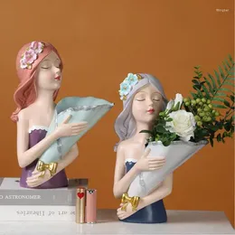 Vazen Europese schattige meisjes vaashars beeldhouwkunst accessoires Home Livingroom Desktop Furnishing Crafts Clubs Tafel Figurines Decoratie