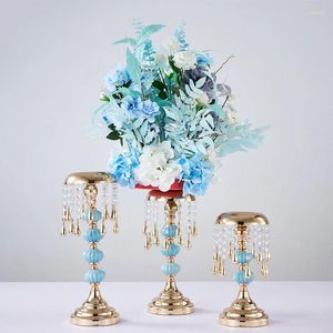 Vazen European Gold Candle Holder met hangers bruiloft middelpunt Wind Chimes Type Candlestick Flower Vaas voor thuisfeestdecoratie