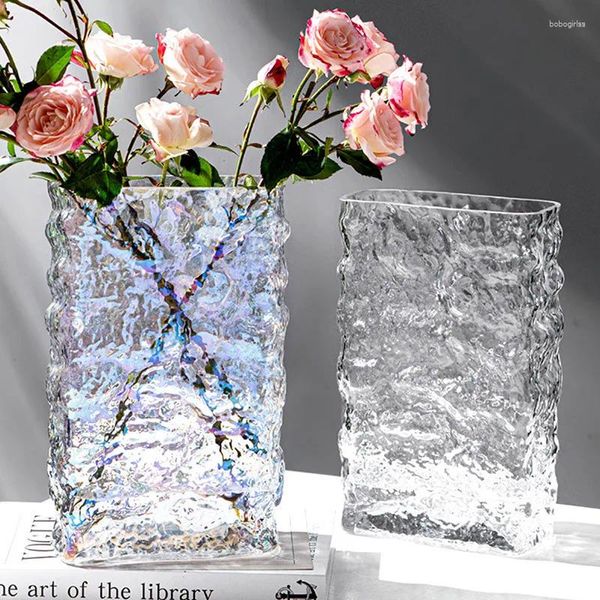 Vases European Style Ins High-Grade Electroplasing Glacier Vase Glass Transparent Fleurs de fleurs hydroponiques transparentes Décoration de la maison