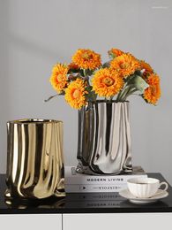 Vases Européen Lumière Luxe Céramique Pliage Or Vase Décoration De Table Maison Moderne Décoratif
