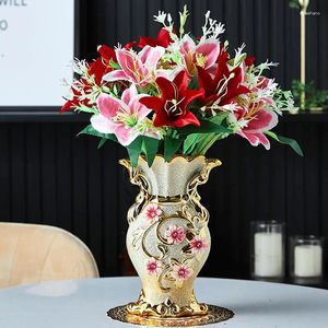 Vases Européen de luxe cristal sable céramique vase fleurs artificielles ensemble maison table basse ameublement artisanat meuble TV ornements décor