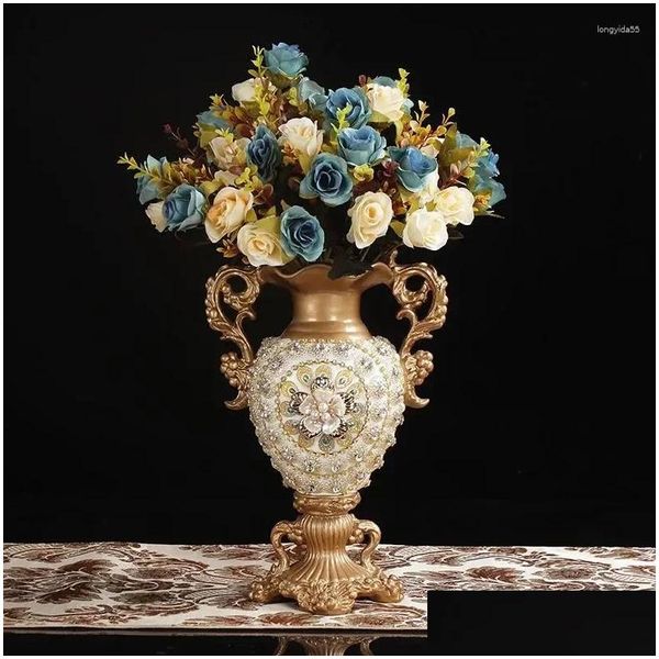 Vases European Luxury Diamond haut de gamme Résine Vase Artificiel Flower Art Bedroom Accessoires de lit Artisanat Armoire Decoratio Dh7ph