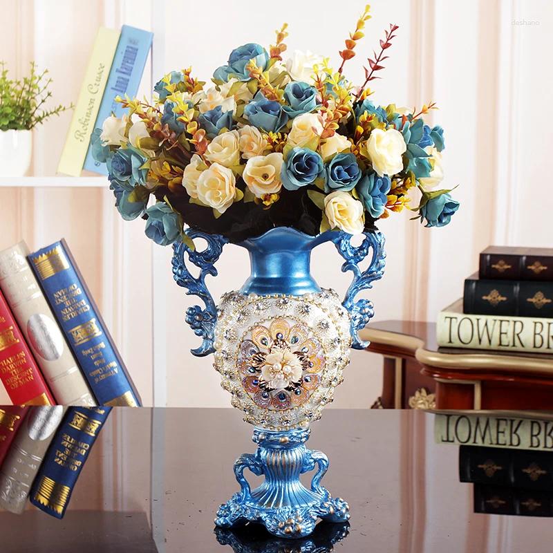 Vasos European Lxury Diamond Resin Vaso Decoração Arranjo de Flor Mesa de café em casa fornece ornamentos de gabinete de TV Office Crafts