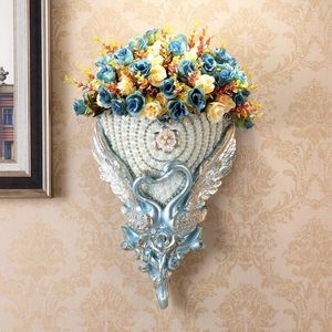 Vazen European Resin Diamond Swan Wall Hangende vaas El Hall Lobby Mural Decoration Home Livingroom Porch Sticker Crafts