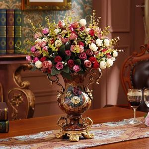 Vases European Resin Vase Artificial Flower Set décor Home Office Feuilleur Decoration Artisanat Silk Silk Fake Pot Oeuf d'art