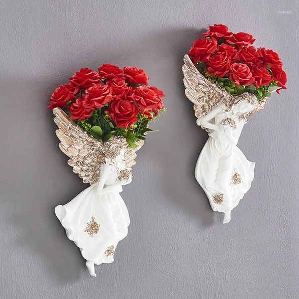 Jarrones Resin European White Angel Wall Barred Barrón Sala de estar dormitorio Arte decorativo Arreglo floral Arreglo