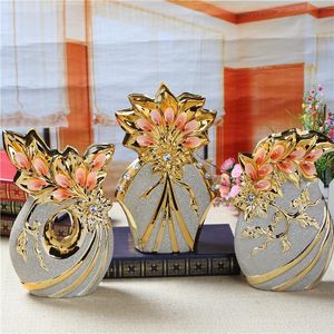 Vases en céramique de style européen Vase doré décoration de mariage artisanat décoratif maison salon meuble TV fleur