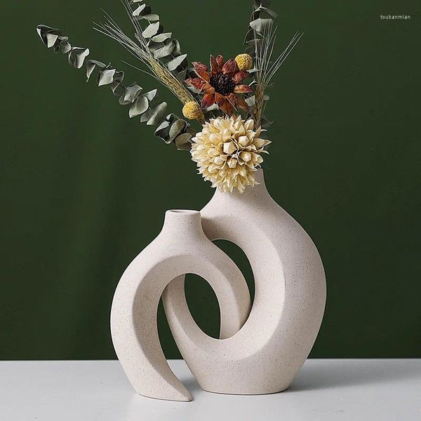 Vases Style européen Vase en céramique Combinaison Ins Creative Blanc Minimaliste Haut de gamme Décoration de la maison Ornements Ensemble de fleurs