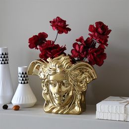 Vases Style européen lumière luxe galvanoplastie doré brossé céramique métal or vase moderne table à manger décoration de la maison weddin221z