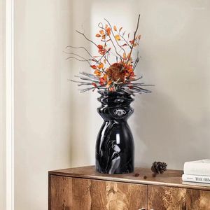 Vases Style européen Ware de fleurs cylindriques en marbre naturel avec ornements en pierre de grain noir et blanc pour décoration douce de la maison