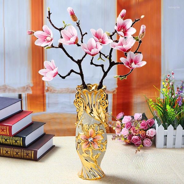 Vases Vaste de style européen en céramique Golden Vase Vase Arrangement de salon Handicraft Mariage Anniversaire Cadeau Home Decoration