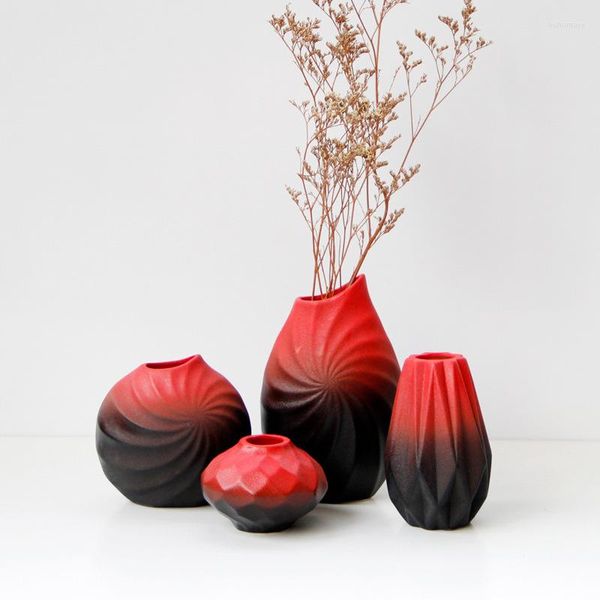 Vases Vase De Style Européen Simple Et Moderne Décor De Chambre Décoration De La Maison Rouge Noir Dégradé Givré En Céramique Arrangement De Fleurs