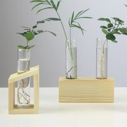 Vases Excellent Tube Vase Avec Support En Bois Verre Transparent Durable Universel Test Hydroponique
