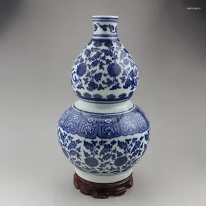 Vazen Uitstallige Chinese antieke handgemaakte blauwe en witte porselein kalebasvormige bloem ontwerpen gunstige ornament-vaas
